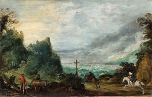 Mountain Landscape With Horseman And Woodcutter by Joos de Momper the Younger