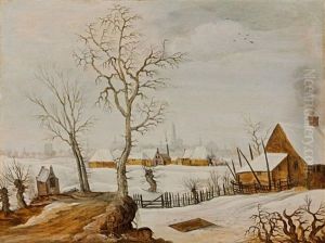 Paysage Enneige Avec Une Trappe Aux Oiseaux