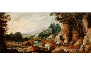 Landschaft Mit Steinerner Bogenbrucke Und Figurenstaffage by Joos de Momper the Younger