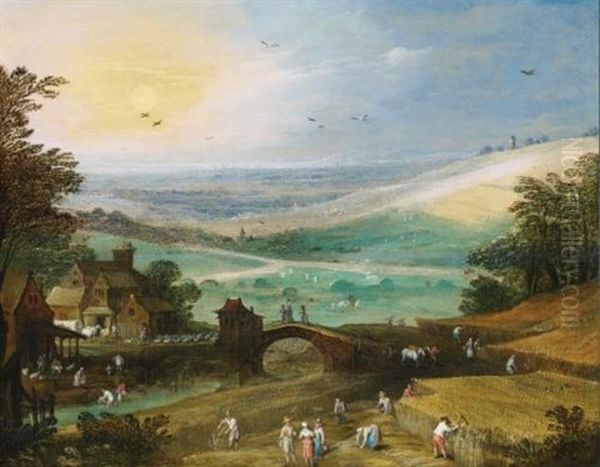 A Summer Landscape With Figures Bringing In The Harvest - view 1