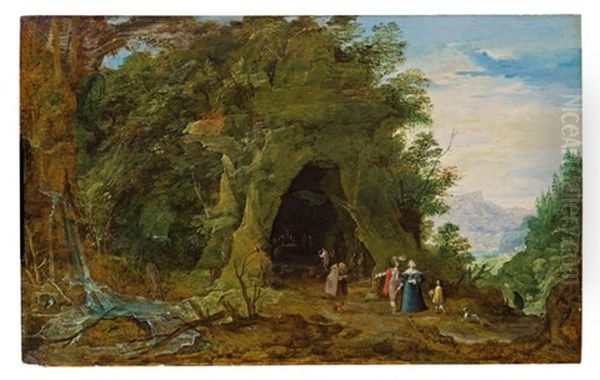 Gebirgslandschaft Mit Andacht In Einer Felsgrotte - view 1