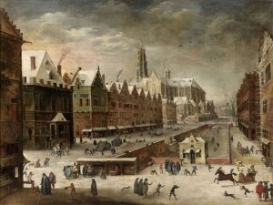 Vue Presumee D'anvers Enneigee Et Animee De Personnages by Joos de Momper the Younger