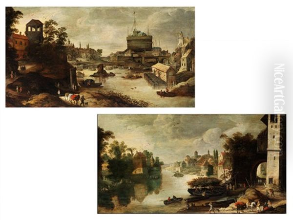 Stadtlandschaft Mit Fluss, Flussmauern, Hausern Und Kirche (+ Stadtlandschaft Mit Fluss, Flussmauern, Hausern Und Kirche; Pair) - view 1