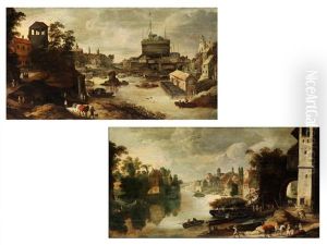 Stadtlandschaft Mit Fluss, Flussmauern, Hausern Und Kirche (+ Stadtlandschaft Mit Fluss, Flussmauern, Hausern Und Kirche; Pair) by Joos de Momper the Younger