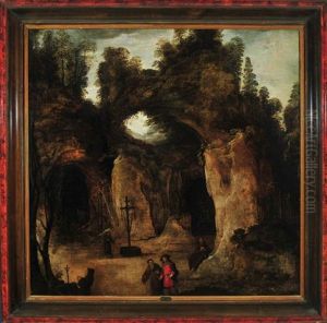 Grottenlandschaft Im Wald Mit Einsiedlern by Joos de Momper the Younger