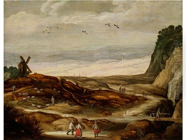 Landschaft Mit Windmuhle, Schafherde Und Figurenstaffage - view 1
