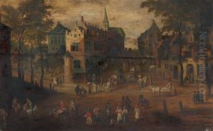 Geschaftiges Treiben In Hollandischem Stadtchen by Joos de Momper the Younger