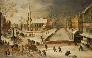 Winterliche Marktszene In Einem Hollandischen Dorf, Im Hintegrund Eine Kirche by Joos de Momper the Younger