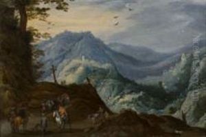 Cavaliers Et Paysans Dans Un Paysage Panoramique