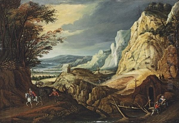 An Extensive Landscape With Travellers On A Path - view 1