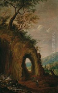 Gebirgslandschaft Mit Einem Eseltreiber