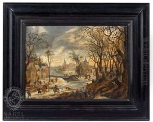 Winterlandschaft Mit Einem Dorf Und Zahlreichen Figuren Winterlandschaft Mit Einem Dorf Und Zahlreichen Figuren