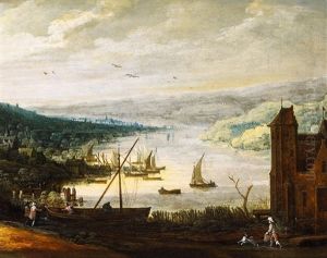 Flusstal Mit Bootshafen In Einer Weiten Gebirgslandschaft