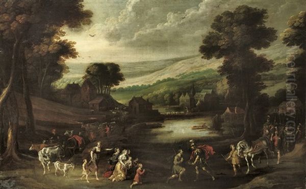 An Extensive Wooded Landscape With The Reconciliation Of Jacob And Esau - view 1