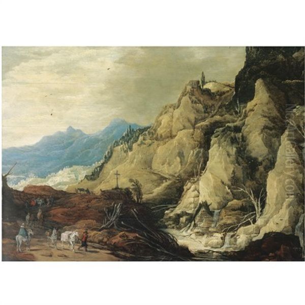 A Mountainous Landscape With Travellers On A Path By A Rocky Waterfall (collab. W/jan Brueghel The Younger) - view 1