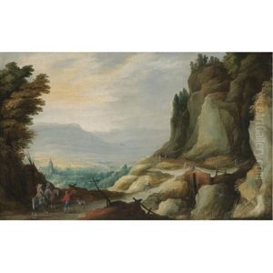 An Extensive Rocky Landscape With Travellers On A Path In The Foreground