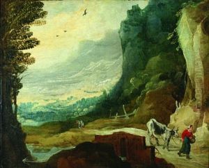 Gebirgige Landschaft Mit Bauerin Und Kuh by Joos de Momper the Younger