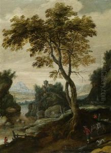 Flusslandschaften Mit Figuren Und Hausern (pair) by Joos de Momper the Younger