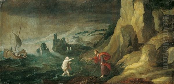Kustenlandschaft Mit Biblischer Staffage (jesus Und Der Im Wasser Versinkende Petrus) - view 1