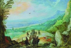 Convoi De Cavaliers Dans Un Vaste Paysage Montagneux