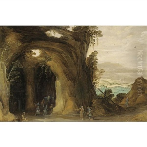 A Landscape With Pilgrims Attending A Service In A Grotto, A Monk Reading In The Foreground - view 1
