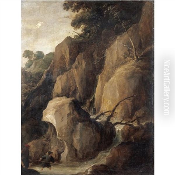 A Rocky Torrent With Fishermen - view 1