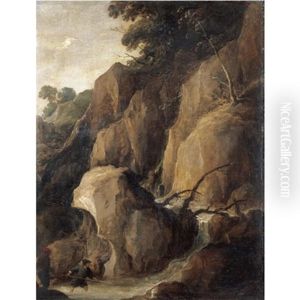 A Rocky Torrent With Fishermen by Joos de Momper the Younger