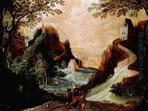 Drei Wanderer In Einer Schlucht Mit Schlossern Und Burgen