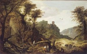 A Mountainous Landscape With Forresters, A Clifftop Castle Beyond by Joos de Momper the Younger