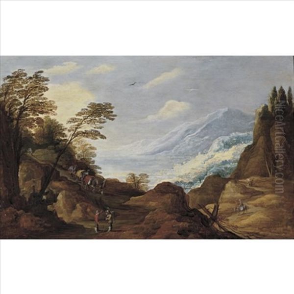 Travellers In A Mountainous Landscape - view 1