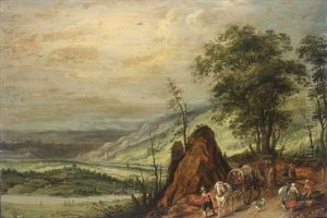An Extensive Landscape With Waggoners In The Foreground