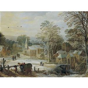 Winter Village With A Water Mill by Joos de Momper the Younger