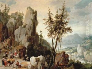 An Extensive Mountainous Landscape With Travellers On A Path