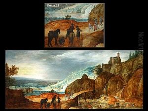 Felslandschaft Mit Holzsteg Und Reisenden by Joos de Momper the Younger