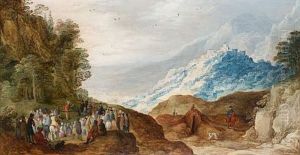 An Extensive Landscape With Saint John The Baptist Preaching by Joos de Momper the Younger