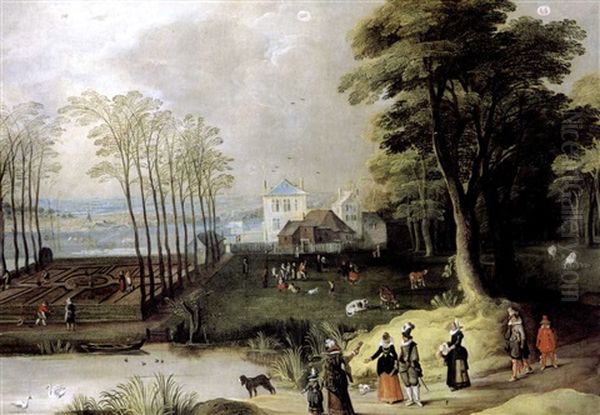 Paysage De La Campagne Anversoise Anime De Personnages Avec Les Themes Astraux Des Gemeaux, Belier Et Capricorne Dans Le Ciel - view 1