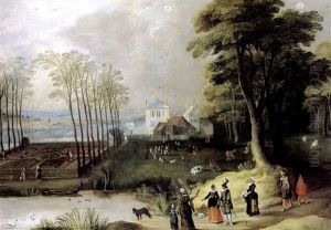Paysage De La Campagne Anversoise Anime De Personnages Avec Les Themes Astraux Des Gemeaux, Belier Et Capricorne Dans Le Ciel