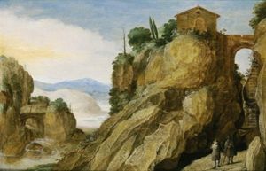 Gebirgslandschaft Mit Zwei Wanderern by Joos de Momper the Younger