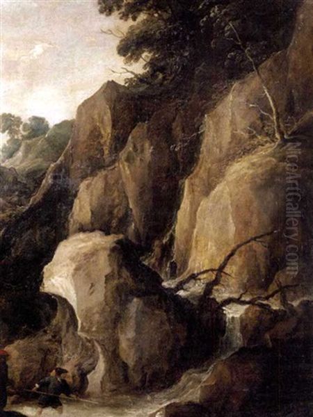A Rocky Torrent With Fishermen - view 1