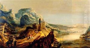 An Extensive River Landscape With Travellers On A Path (circle Of Joos De Momper Ii And Jan Brueghel Ii) by Joos de Momper the Younger