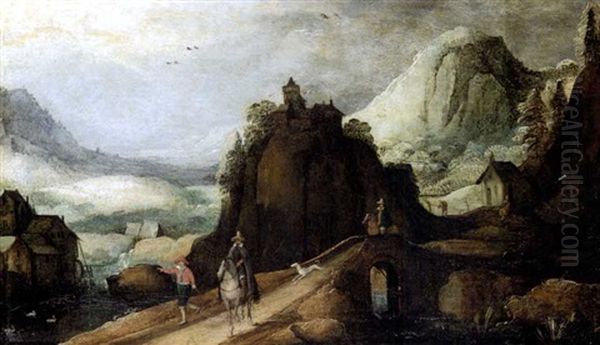 A Mountainous Landscape With Horsemen On A Bridge - view 1