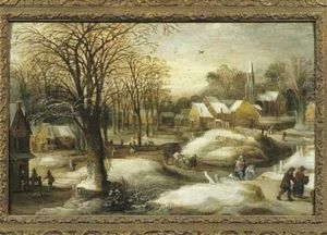 Vue D'un Village Enneige Des Flandres