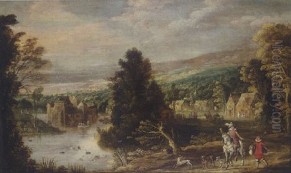 A River Landscape With Huntsmen And A Hounds - view 1