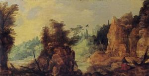 An Extensive River Landscape With Elijah Fed By The Ravens