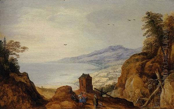 An Extensive Coastal Landscape With Peasants Conversing On A Hilly Path In The Foreground - view 1