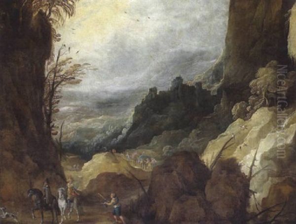 Grose Gebirgslandschaft Mit Reisenden - view 1