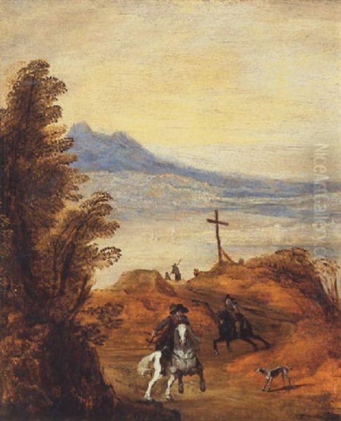 A Mountainous River Landscape With Travellers On A Pass - view 1