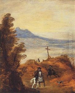 A Mountainous River Landscape With Travellers On A Pass