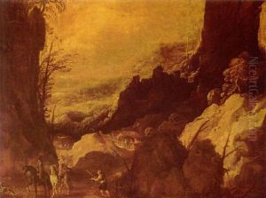 Mountainous Landscape With Travellers On A Path Mountainous Landscape With Travellers On A Path