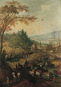 A Rocky Landscape With Cattle Travelling On A Road
